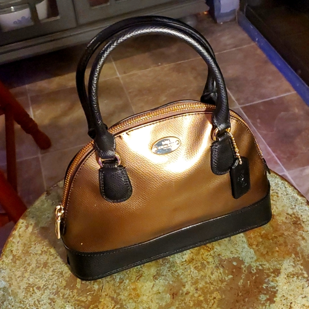 Coach Mini Saffiano Leather Bronze Black Satchel
